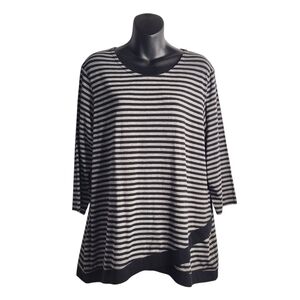 Christopher & Banks Womens Black Gray Stripe 3/4 Sleeve Stretch Top Shirt SzLNWT